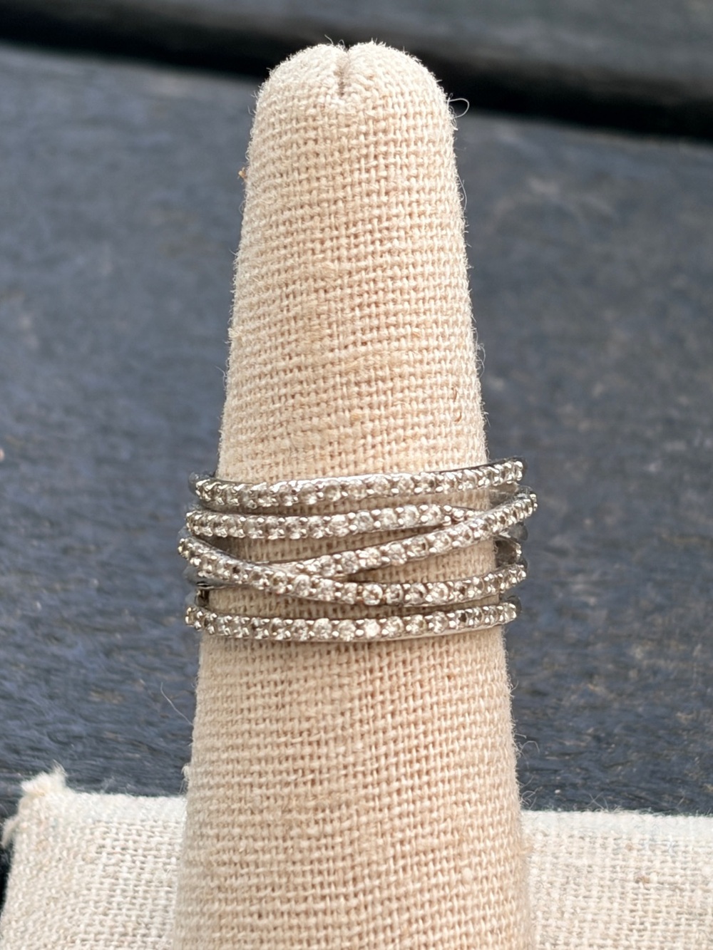 Stella & Dot Stellar Pavé Silver Multi Row Crystal Ring Size 7